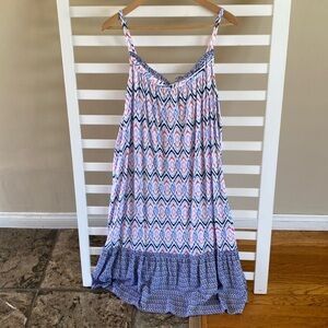 Southern Tide Women White Navy Blue Geo Frayed Trim Rayon Sun Maxi dress XL